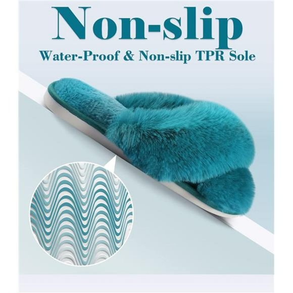 Cross Band Cozy Plush Home Slippers Fluffy Furry Open Toe House Slide Slipper - Picture 2 of 7